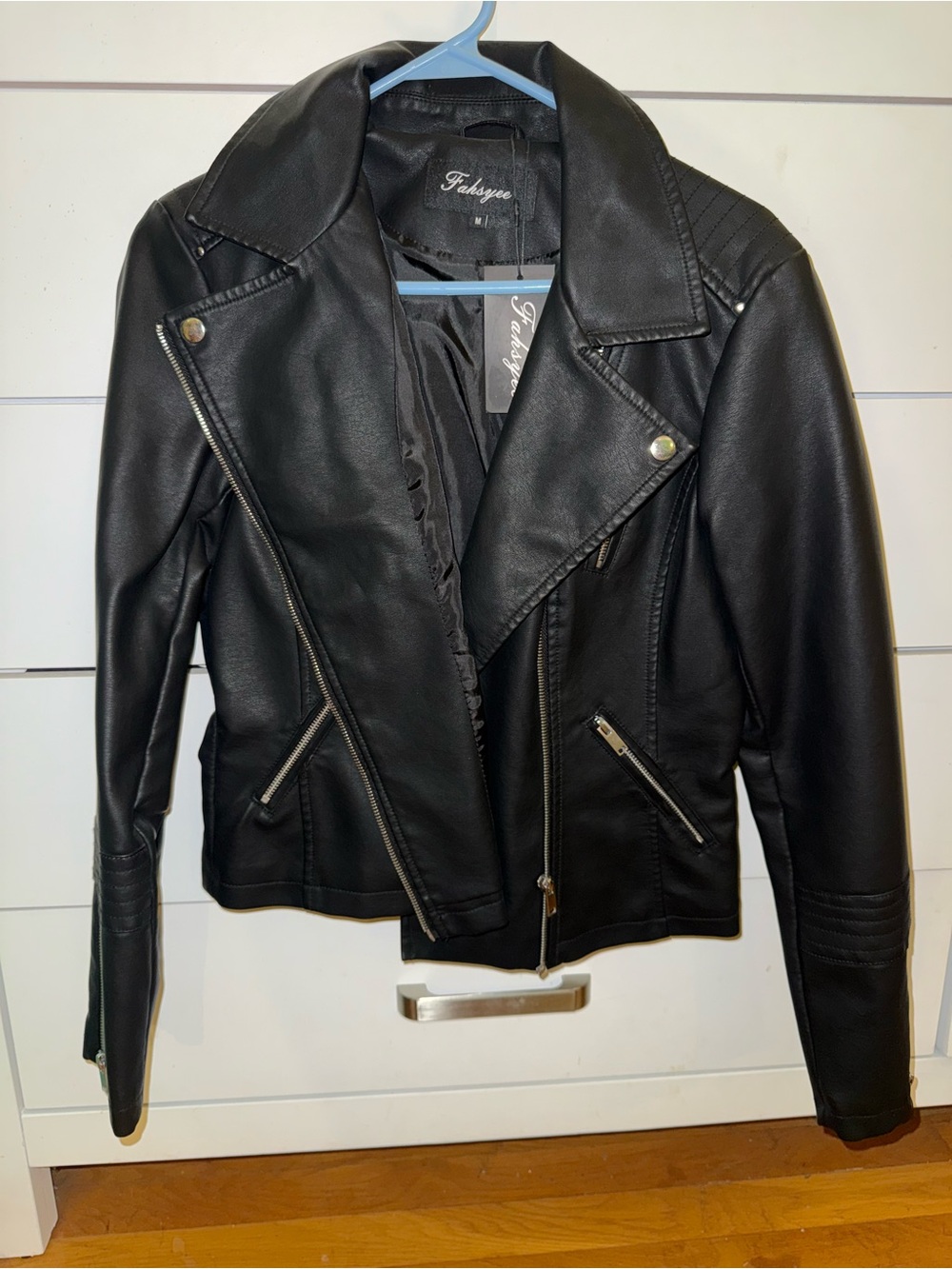 Black Faux Leather Moto Jacket - Women's